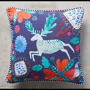 Anthropologie Banderole Embroidered Deer Pillow
